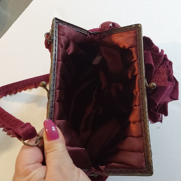 Vintage Elegant Burgundy Velvet Women's Bag Strap Fancy Formal Sz.Medium - Picture 4 of 8